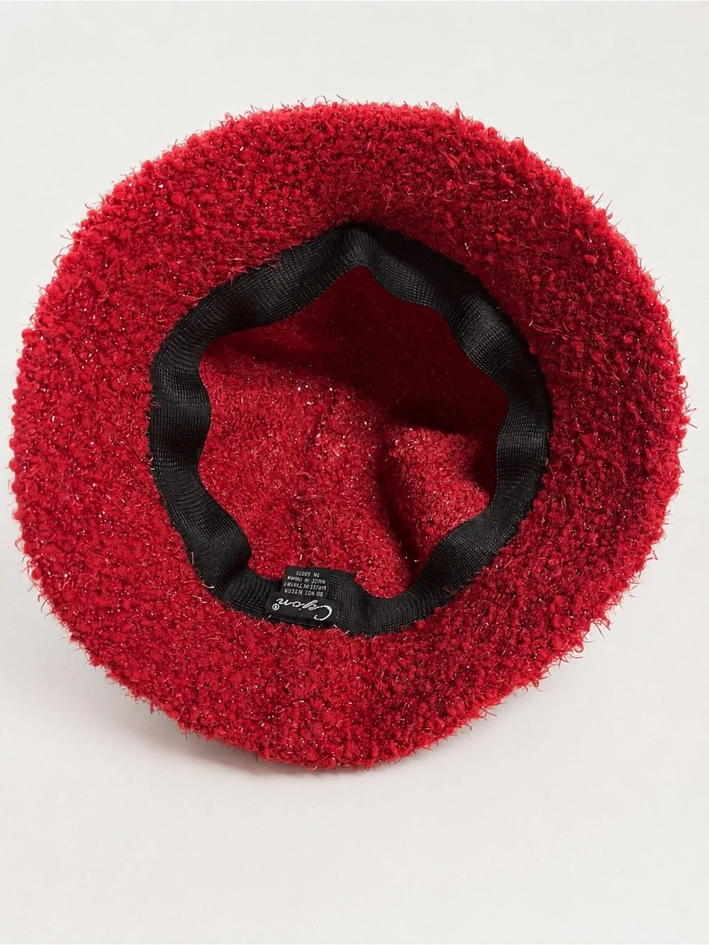 Cejon Red Sparkle Textured Bucket Hat Women’s Fuzzy Bouclé Cloche